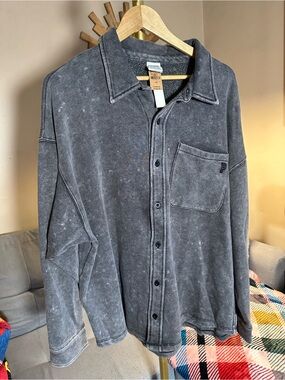 PINK Victoria's Secret Heather Gray Shacket Jacket Button Up Sweatshirt